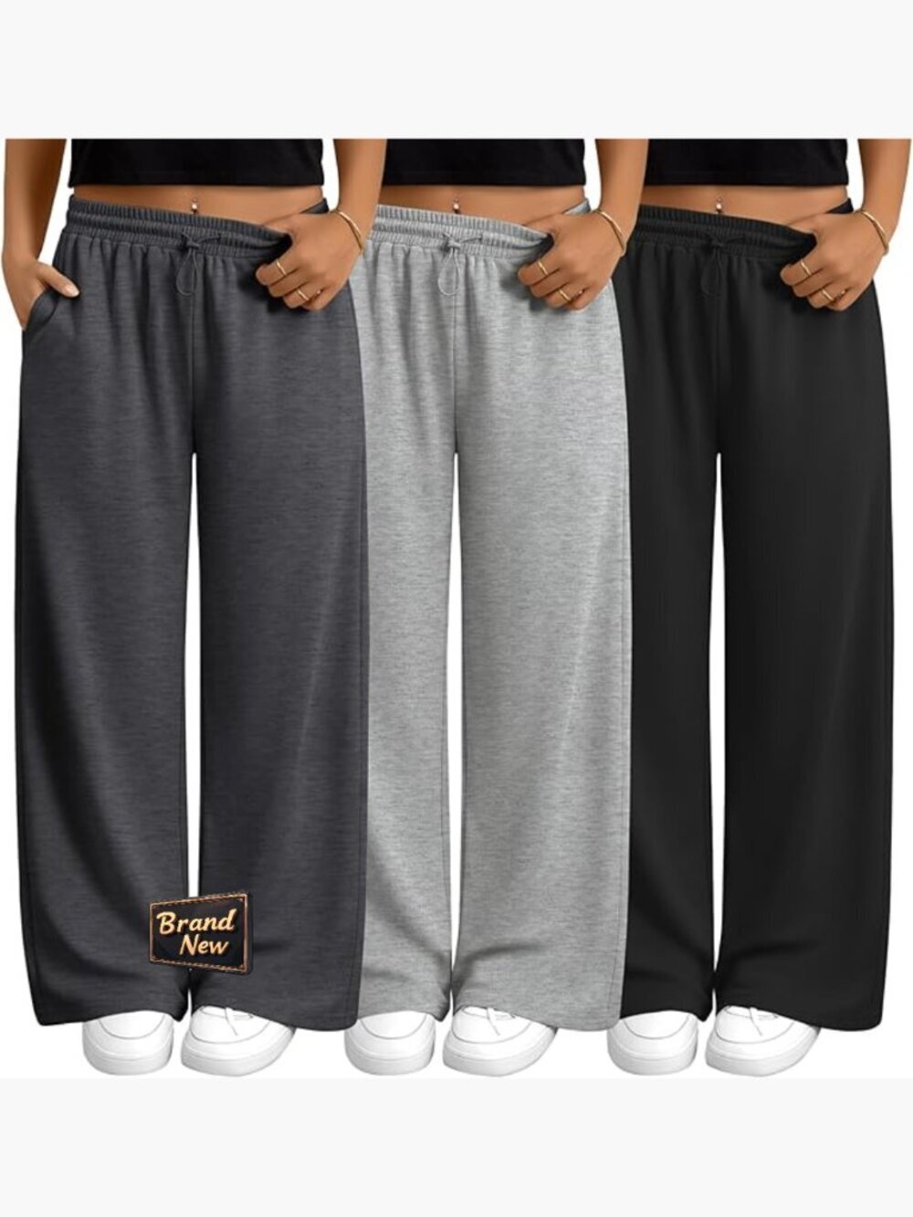 3 Pack Plus Size Wide Leg Sweatpants Elastic High Waist Baggy Joggers with